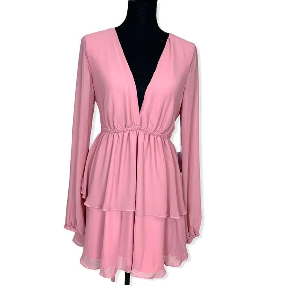 MAJORELLE Berkshire ChiffonTiered Mini Dress Blush - Picture 2 of 7